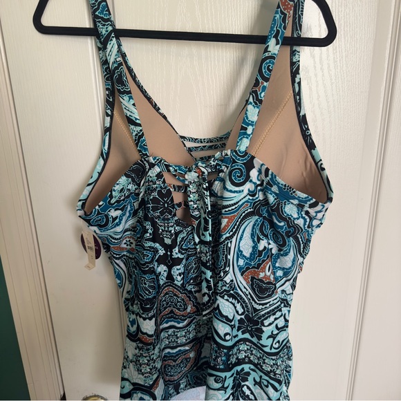 Cacique Lane Bryant Blue Paisley Halter Swim Tank - Picture 5 of 9